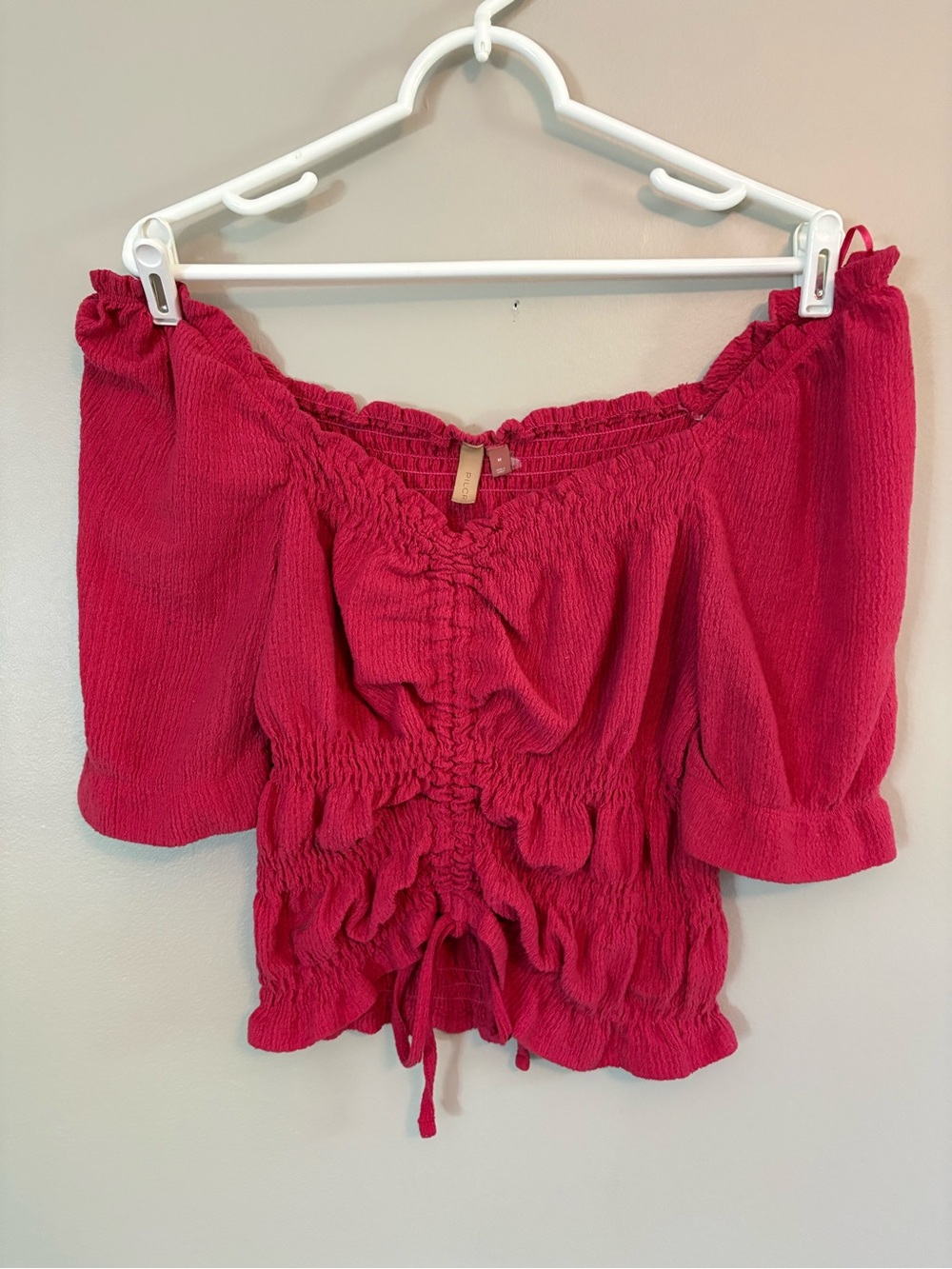 Pilcro by Anthropologie Raspberry pink off the shoulder crop top